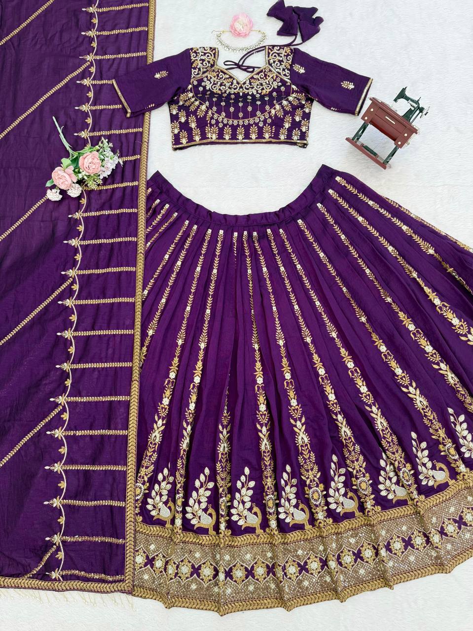Prazu Fashion Violet Vichitra Silk Thread With Sequence Designer Lehenga