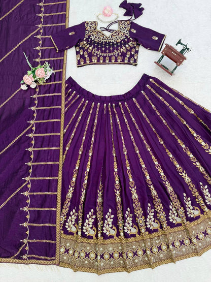 Prazu Fashion Violet Vichitra Silk Thread With Sequence Designer Lehenga