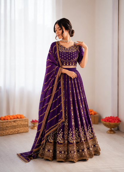Prazu Fashion Violet Vichitra Silk Thread With Sequence Designer Lehenga