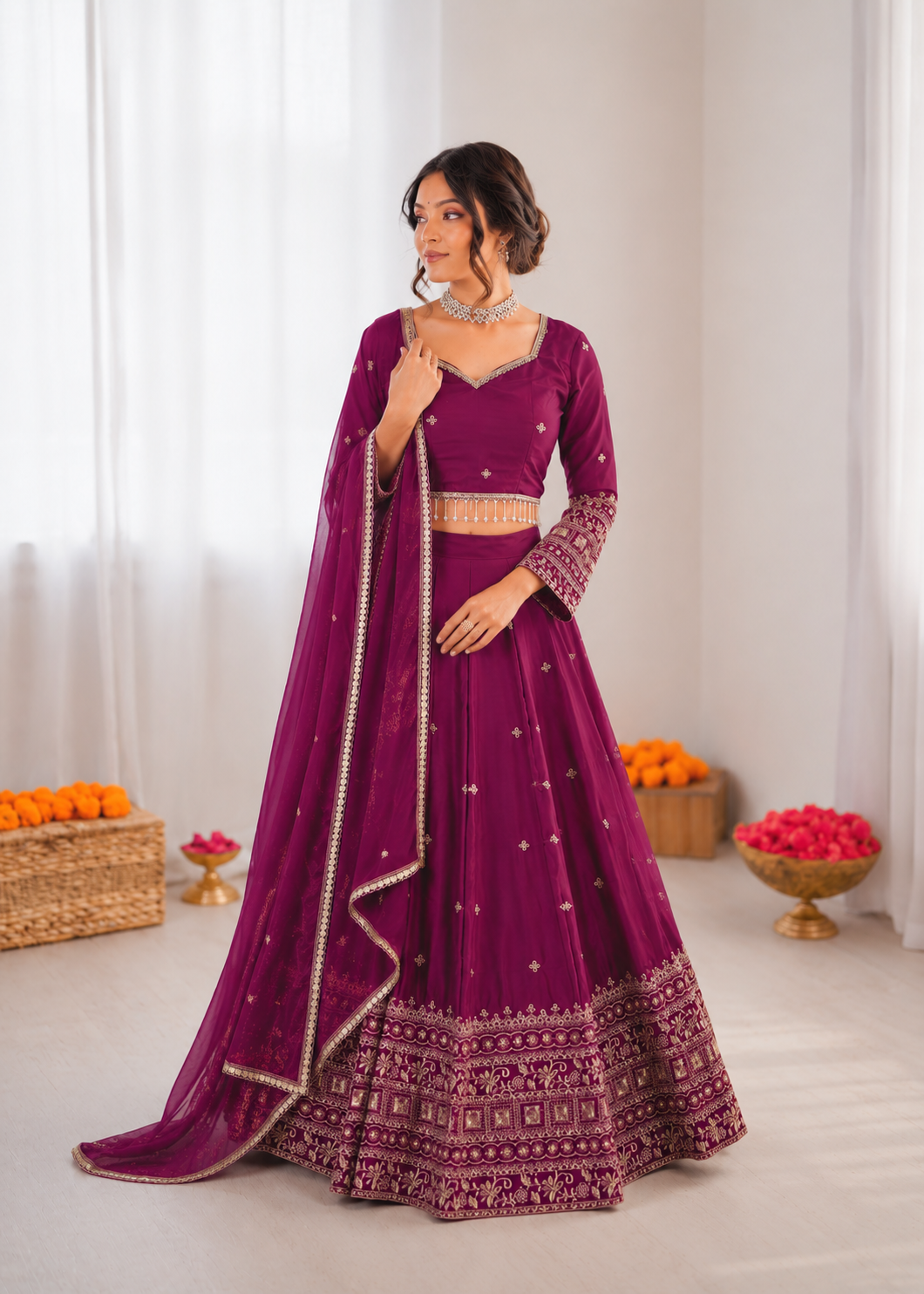 Prazu Fashion Purple Jatan Silk Thread With Sequence Designer Lehenga