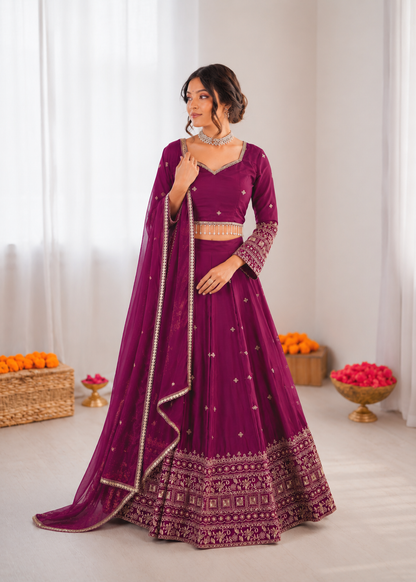 Prazu Fashion Purple Jatan Silk Thread With Sequence Designer Lehenga