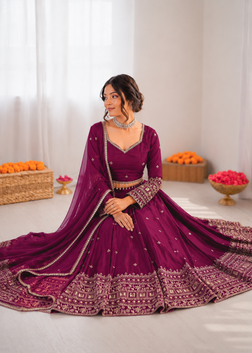 Prazu Fashion Purple Jatan Silk Thread With Sequence Designer Lehenga