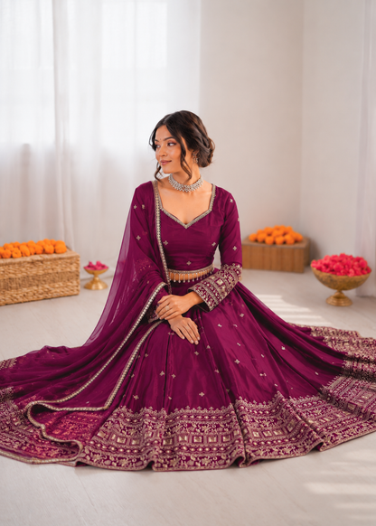 Prazu Fashion Purple Jatan Silk Thread With Sequence Designer Lehenga