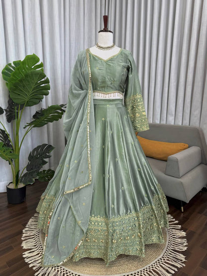 Prazu Fashion Sea Green Jatan Silk Thread With Sequence Designer Lehenga
