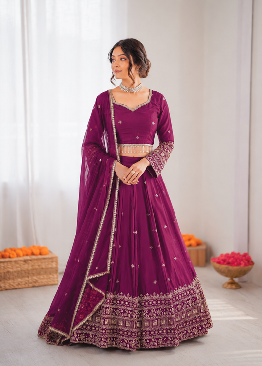 Prazu Fashion Purple Jatan Silk Thread With Sequence Designer Lehenga