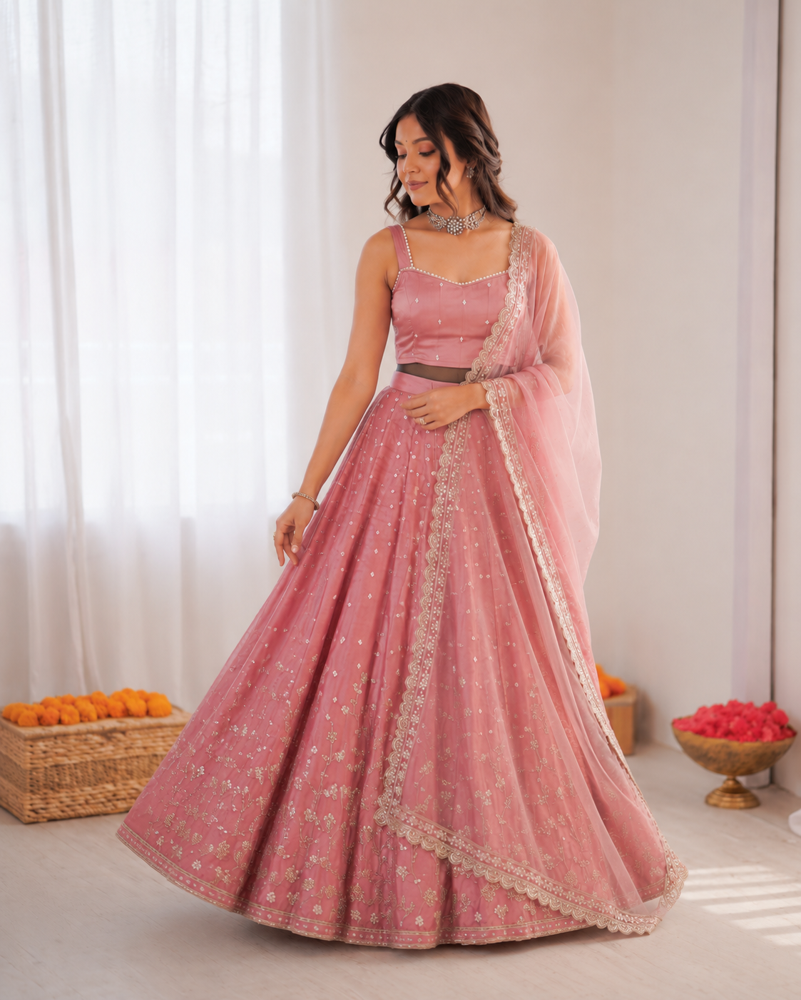 Prazu Fashion Onion Pink Jatan Silk Coding With Sequence Designer Lehenga