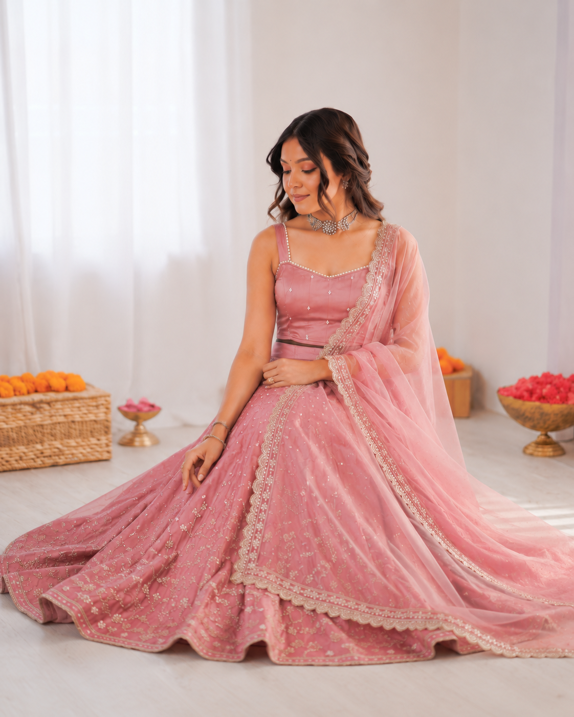 Prazu Fashion Onion Pink Jatan Silk Coding With Sequence Designer Lehenga