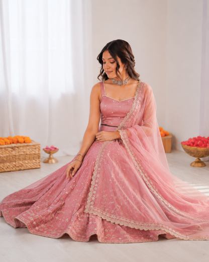 Prazu Fashion Onion Pink Jatan Silk Coding With Sequence Designer Lehenga