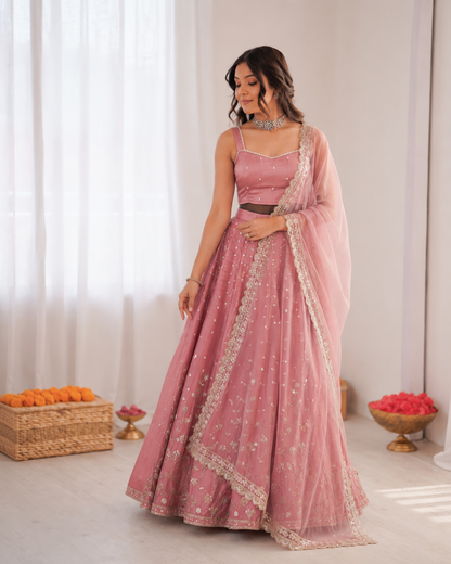 Prazu Fashion Onion Pink Jatan Silk Coding With Sequence Designer Lehenga