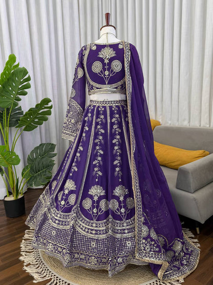 Prazu Fashion Royal Purple Georgette Thread With Sequence Designer Lehenga