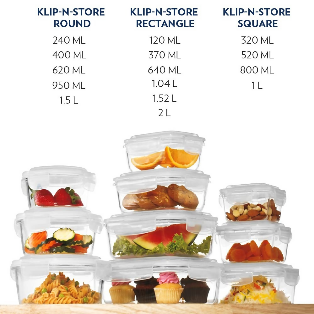 Borosil Klip N Store Glass Storage Containers - Set of 2