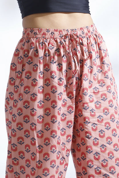 Breathables WomenS Loungewear Long Kurta Co-Ord Set Cotton Pink Indian Motif Butta Print