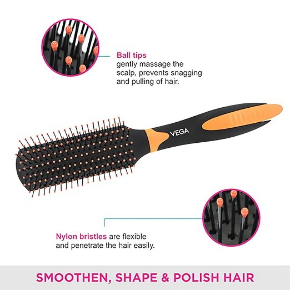 Vega Flat Brush With Clip, Black