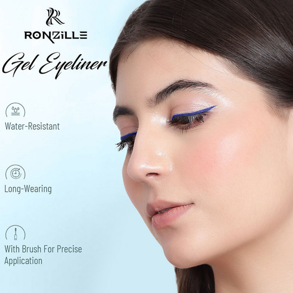 Ronzille 36Hr Waterproof And Smudge Proof Long Wear Gel Eyeliner With Brush - Black And Blue