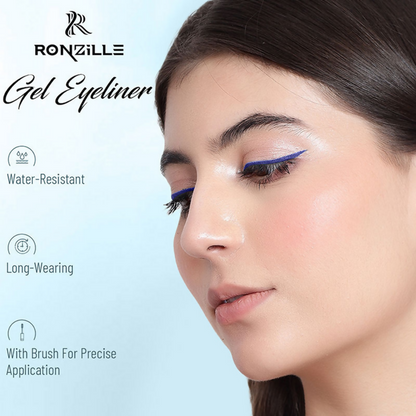 Ronzille 36Hr Waterproof And Smudge Proof Long Wear Gel Eyeliner With Brush - Black And Blue