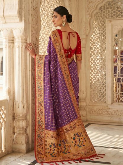 Shree Shyam Fashion Purple Banarasi Silk Blend Saree