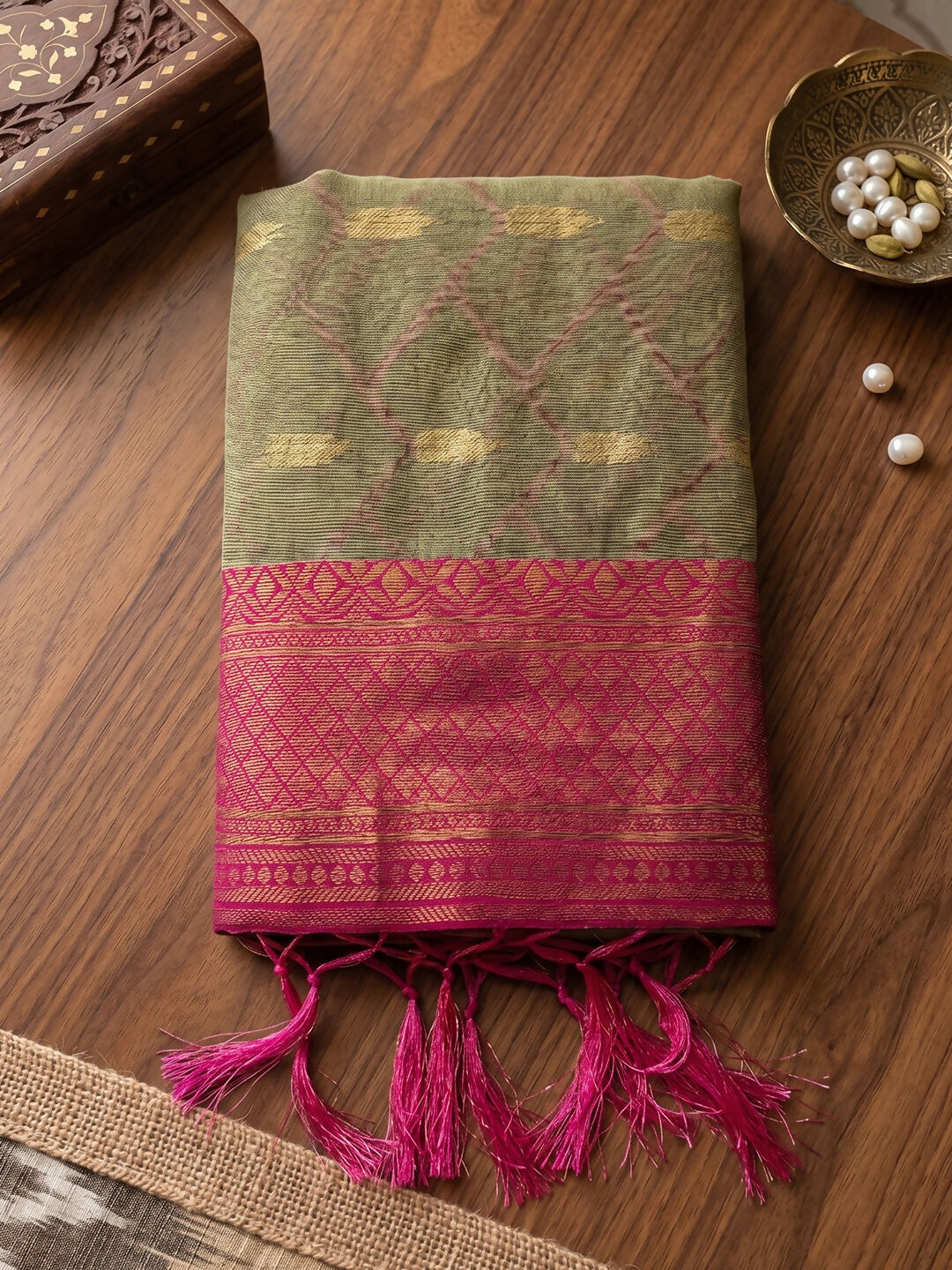 Shree Shyam Fashion Chiku With Pink Cotton Saree