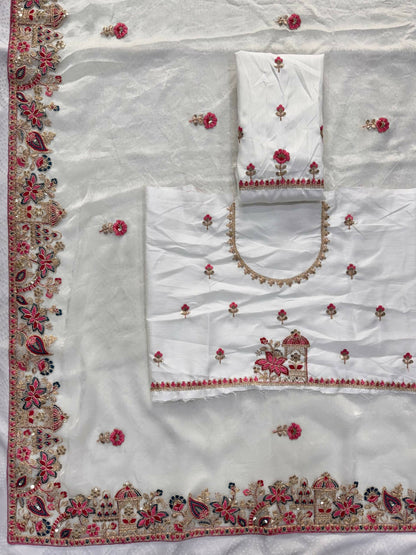 Teeya Creation New Womens Latest Party Wear Soft Chiffon Silk Saree-White