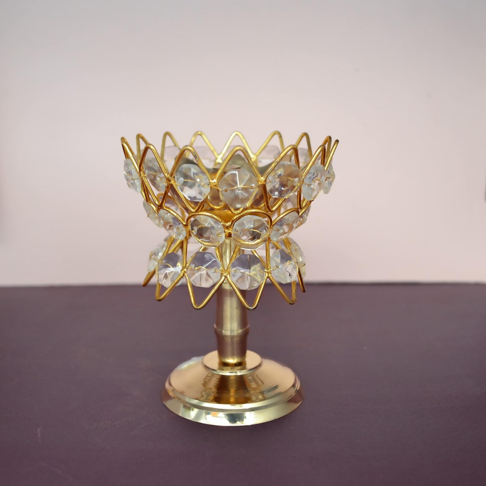 CraftVatika Brass Crystal Kerala Diya Stand
