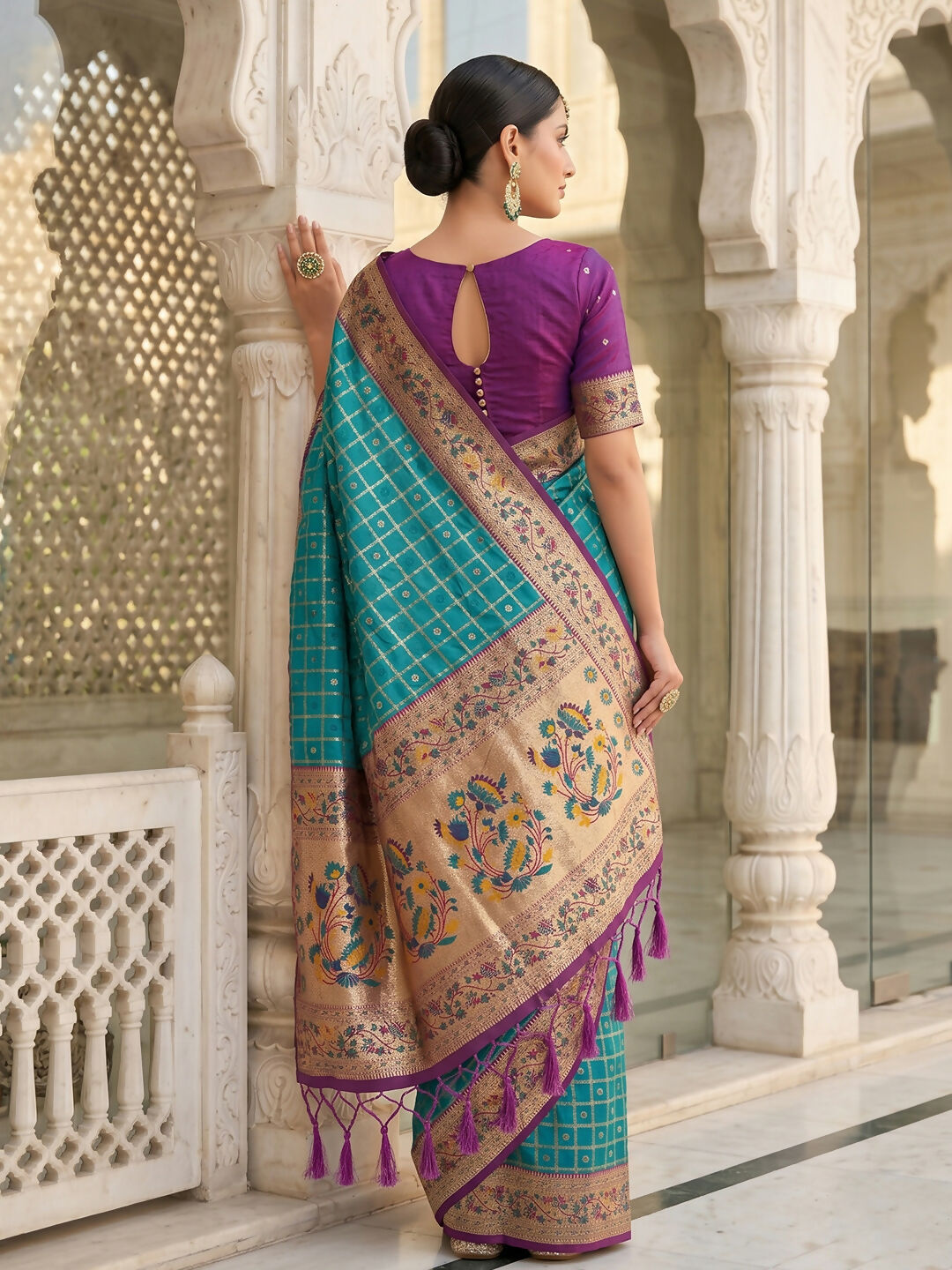 Shree Shyam Fashion Turquoise Banarasi Silk Blend Saree