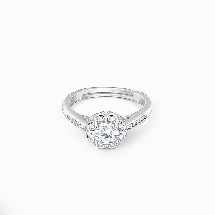 Silver Zircon Flower Blossom Ring