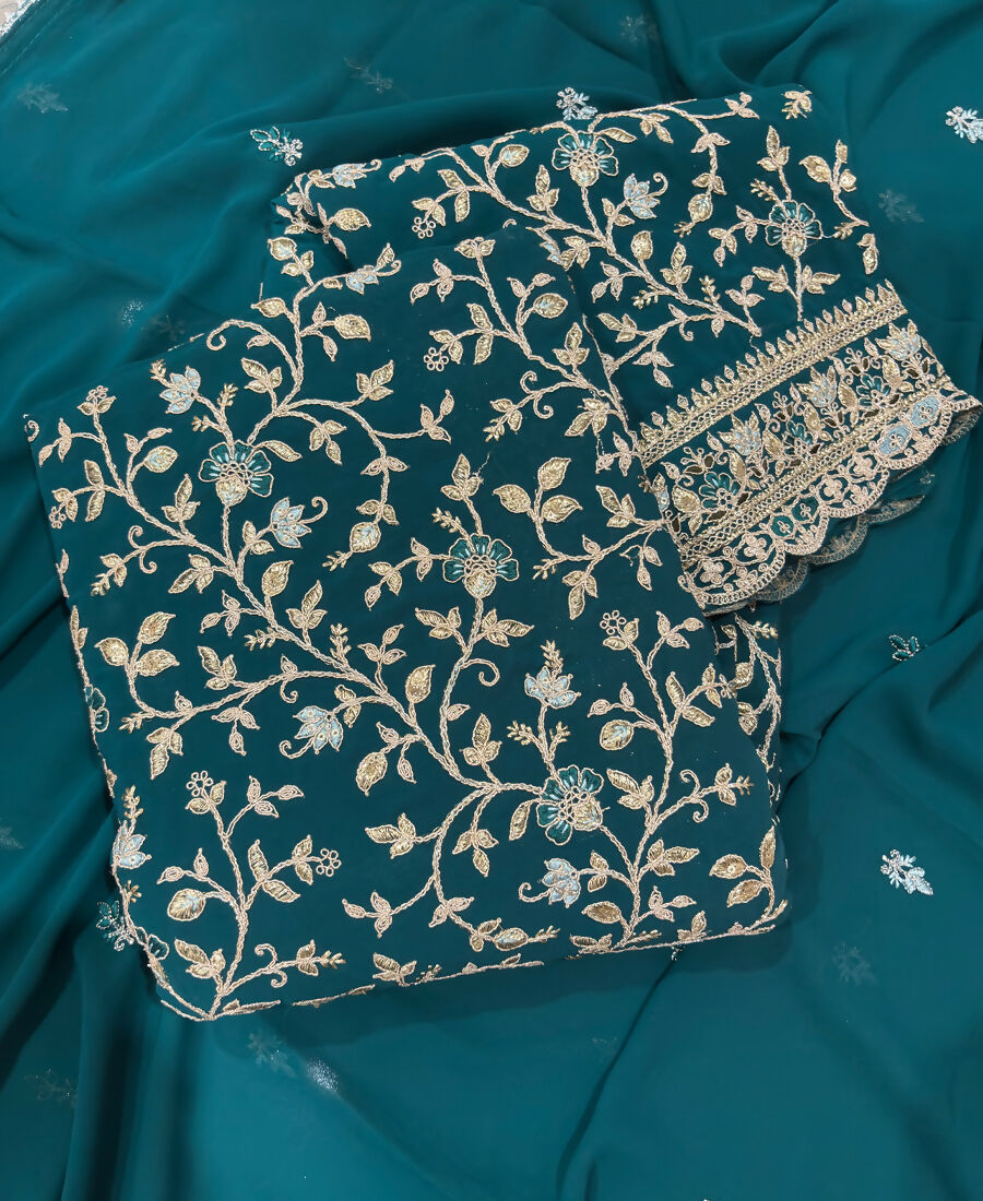 KC Teal Blue Straight Suit For Women Georgette Fabric