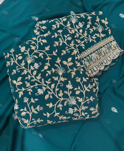 KC Teal Blue Straight Suit For Women Georgette Fabric