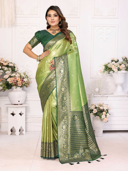 Aastha Fashion Pista Tissue Silk Weaving Saree