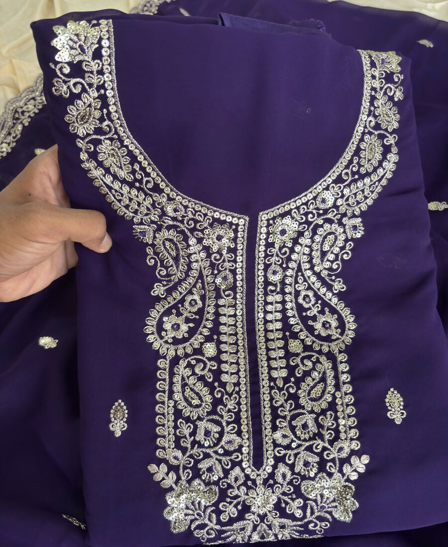 KC Purple Georgette Heavy Embroidered Fancy Suit For Women