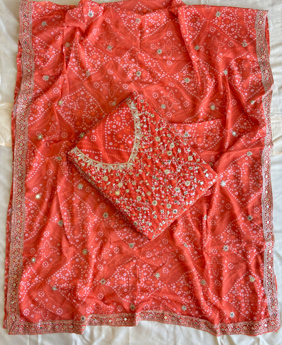 KC Orange Bandhani Printed Heavy Emrboidery Worked Sharara Suit Ethnic Wear