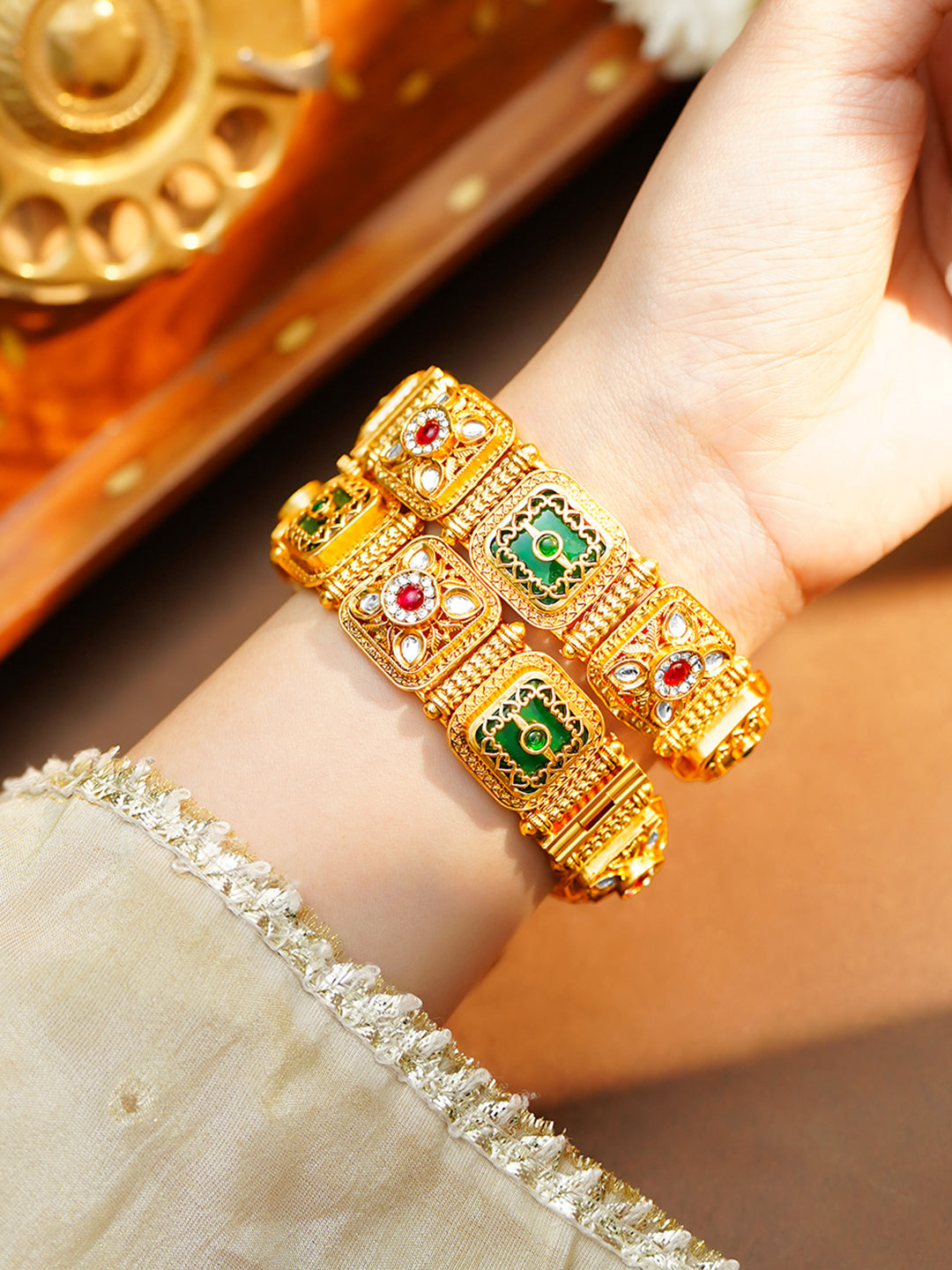 Heritage Kundan Gold Plated Kada Set