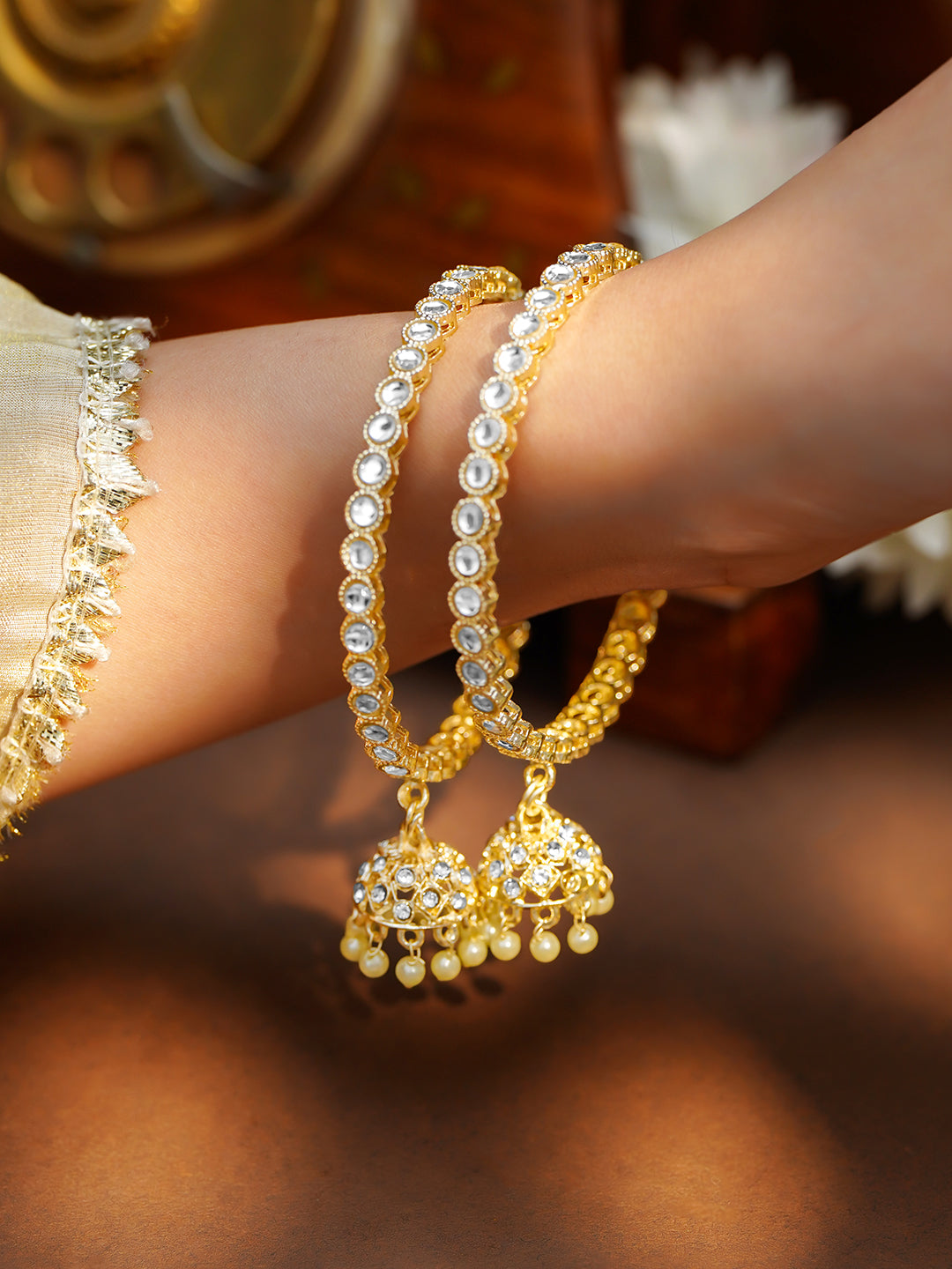 Festive Jhumki Pearl Kundan Bangle Pair