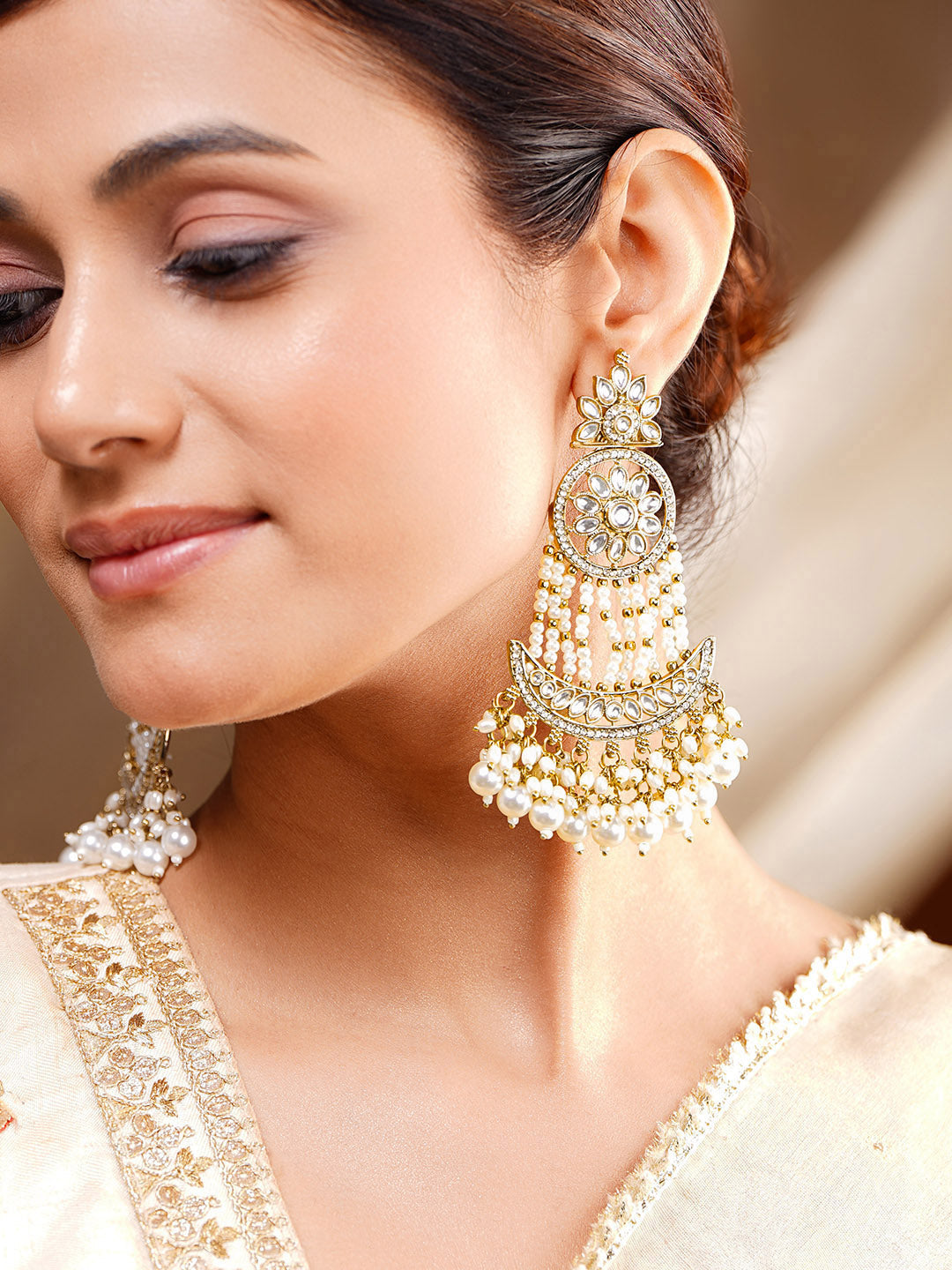 Moonlit Pearl Chandbali Glow Earrings
