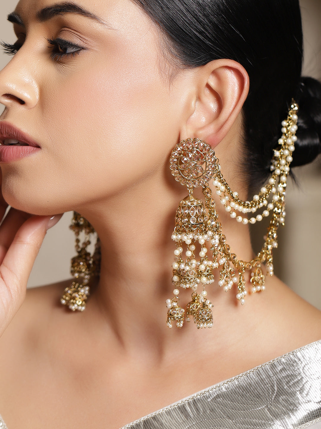 Golden Glam Kaan Phool Jhumka Earrings