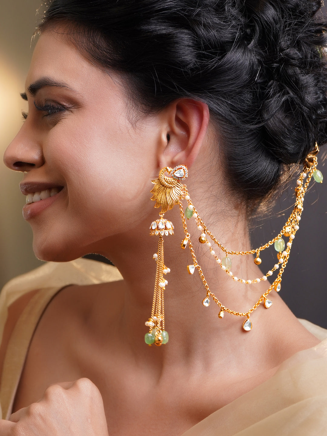 Wedding Glow Peacock Dangler Chain Earrings