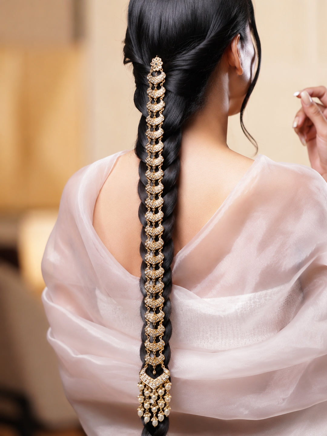 White Kundan Starfall Braid Brooch