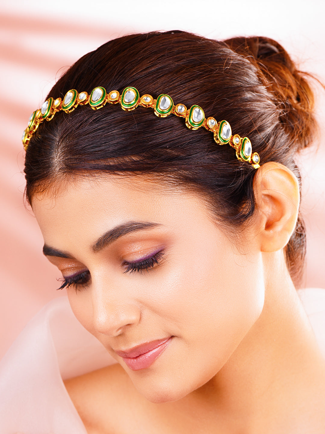 Festive Green Kundan Hair Band