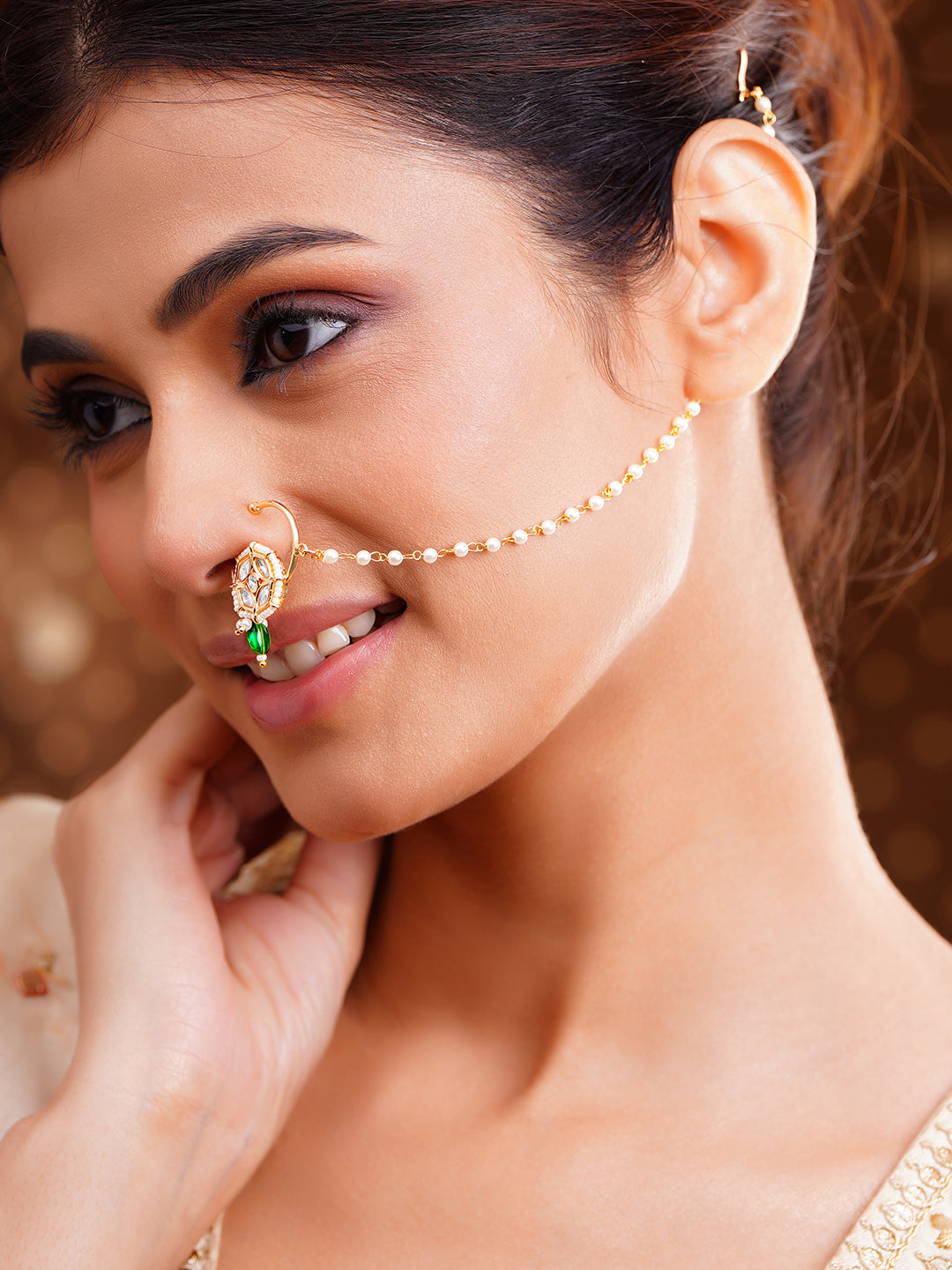 Gold Kundan Pearl Bridal Nath