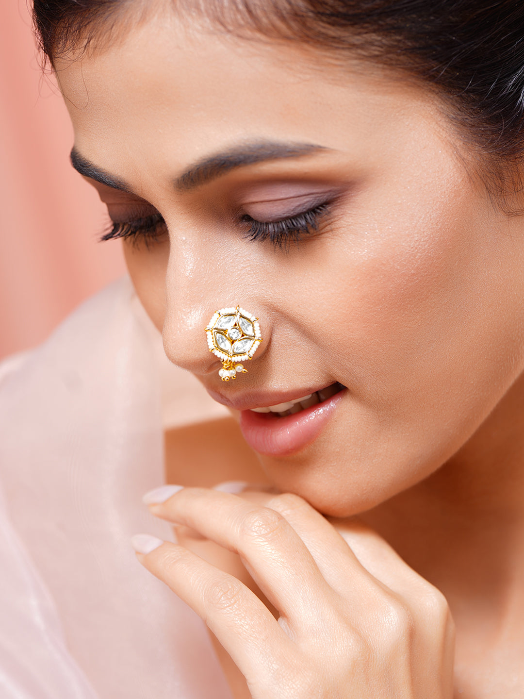 Kundan Pearl Floral Adjustable Nose Pin