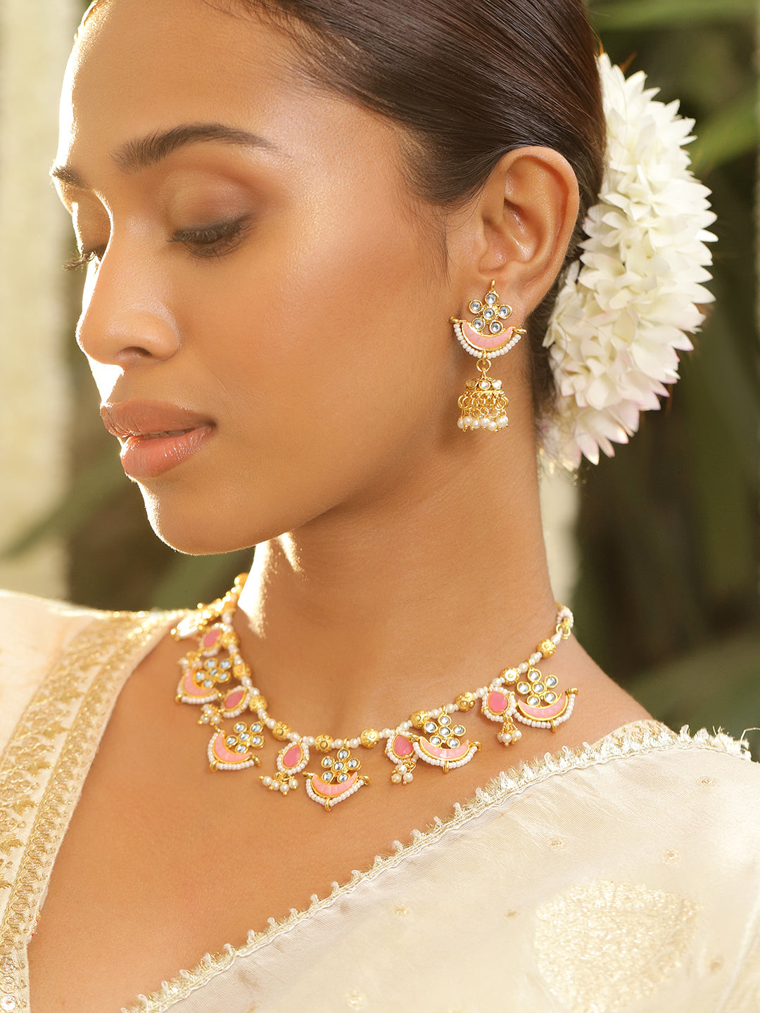 Soft Blush Kundan Necklace Set