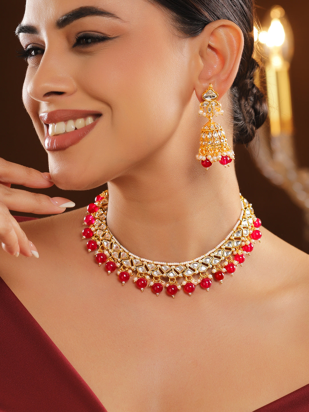 Grace of Red with Kundan Necklace Set