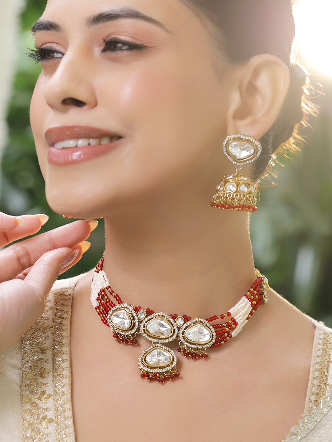 Red & Ivory Romance Kundan Necklace Set