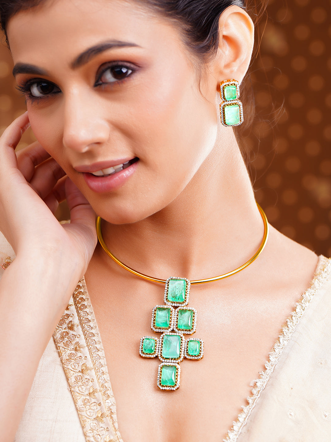 Mint Green Statement Luxe Collar Necklace Set