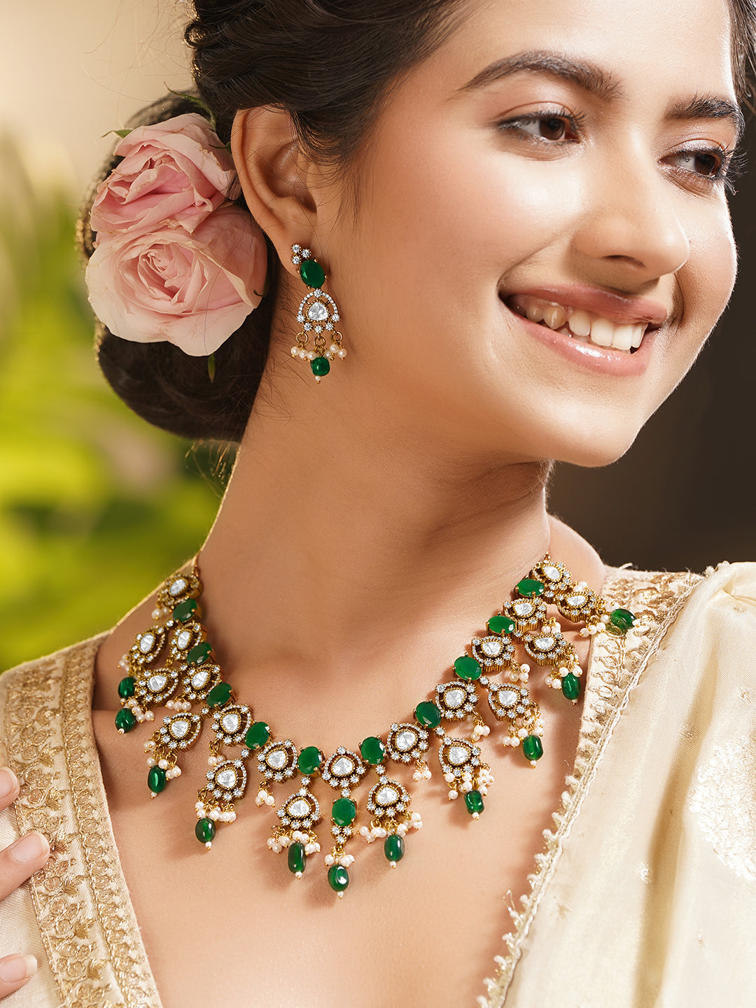 Festive Emerald Zirconia Necklace Set