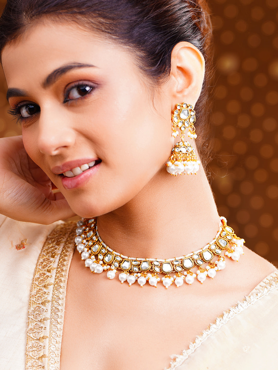 Pearl Drape Kundan Necklace Set
