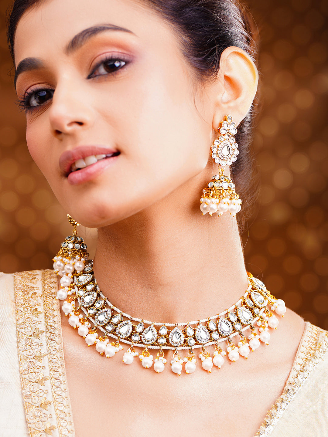 Kundan Pearl Cascade Bridal Set