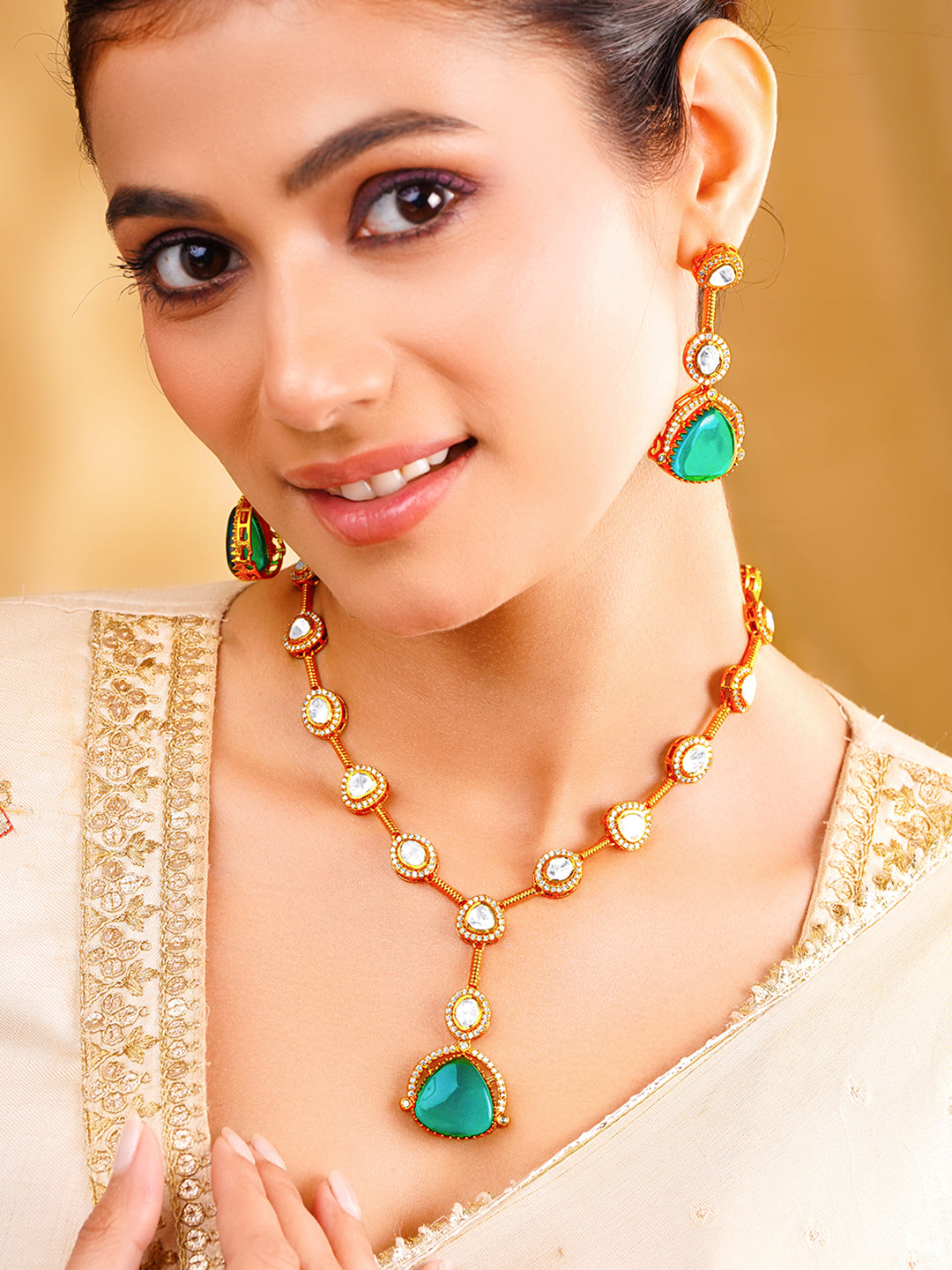 Kundan Teal Drop Luxe Necklace Set