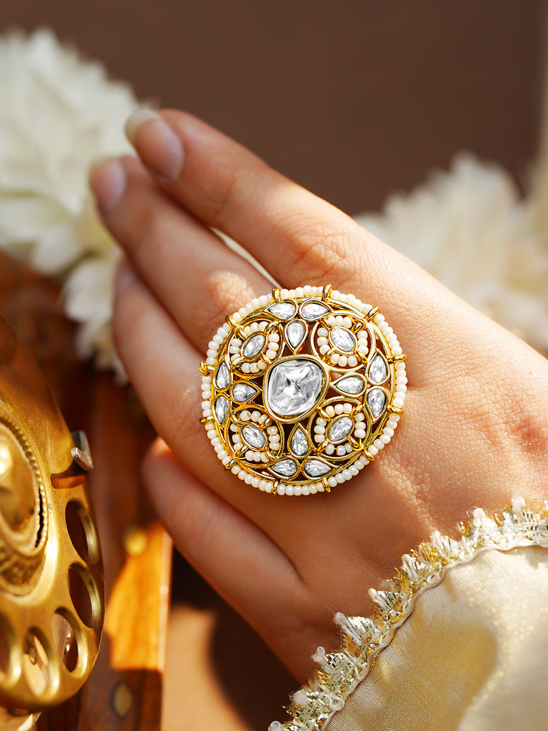 Wedding Glow Kundan Pearl Statement Ring