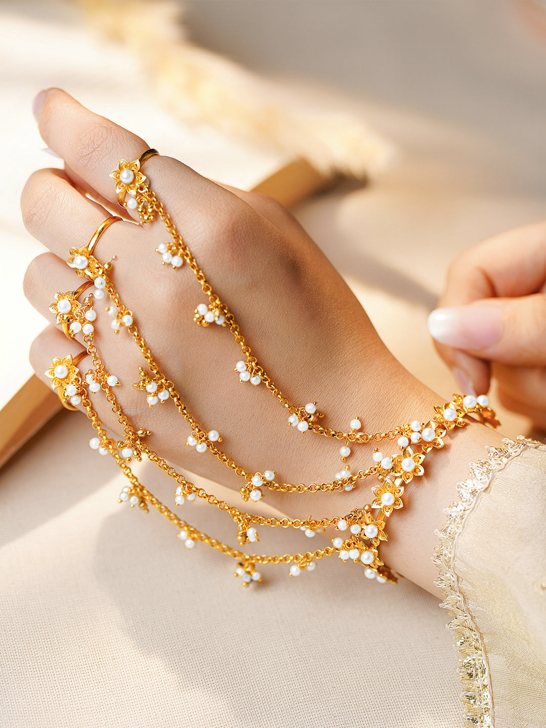 Pearl Tassel Haathphool Hand Harness Set