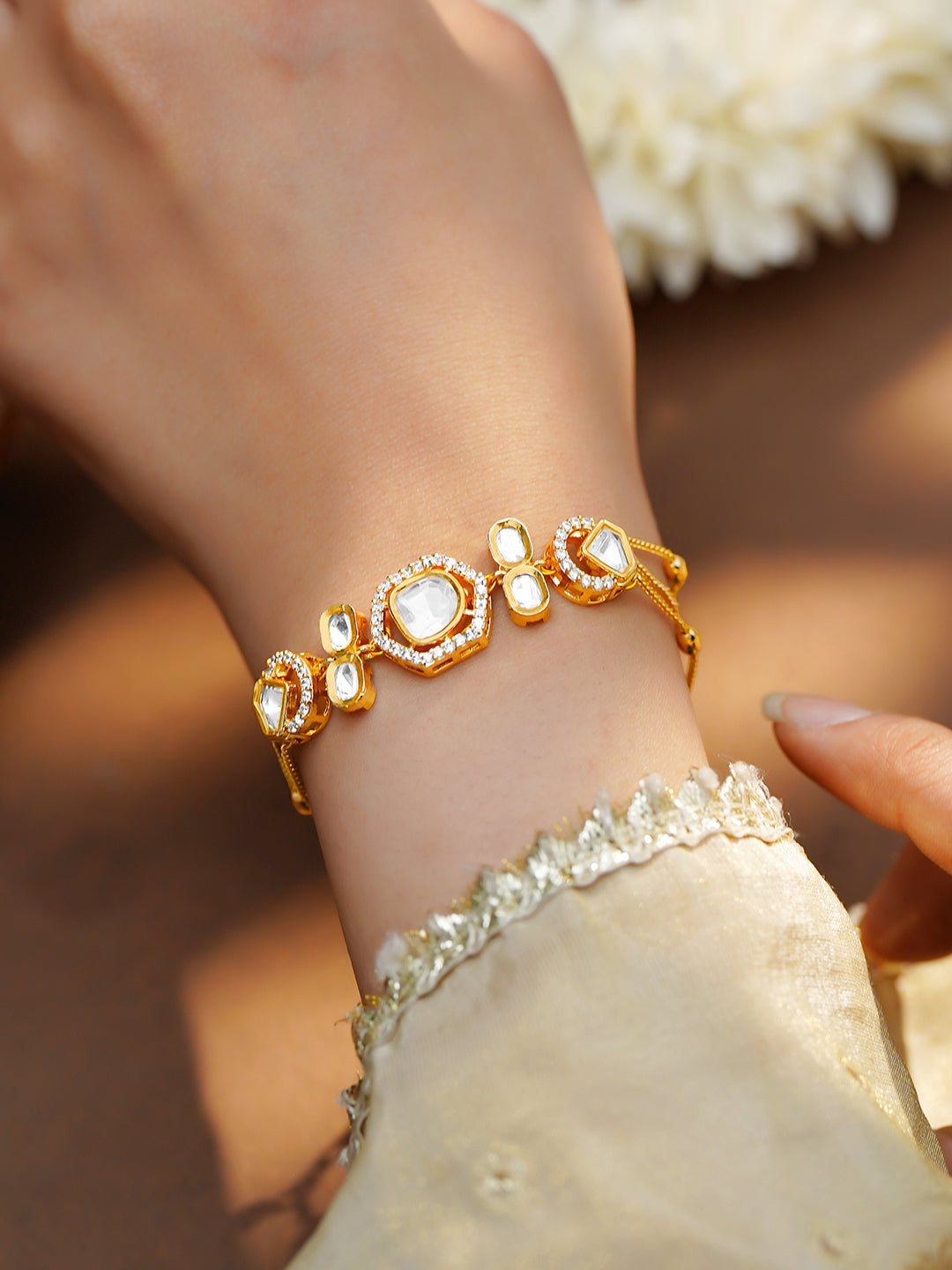 Golden Whisper Kundan Charm Bracelet